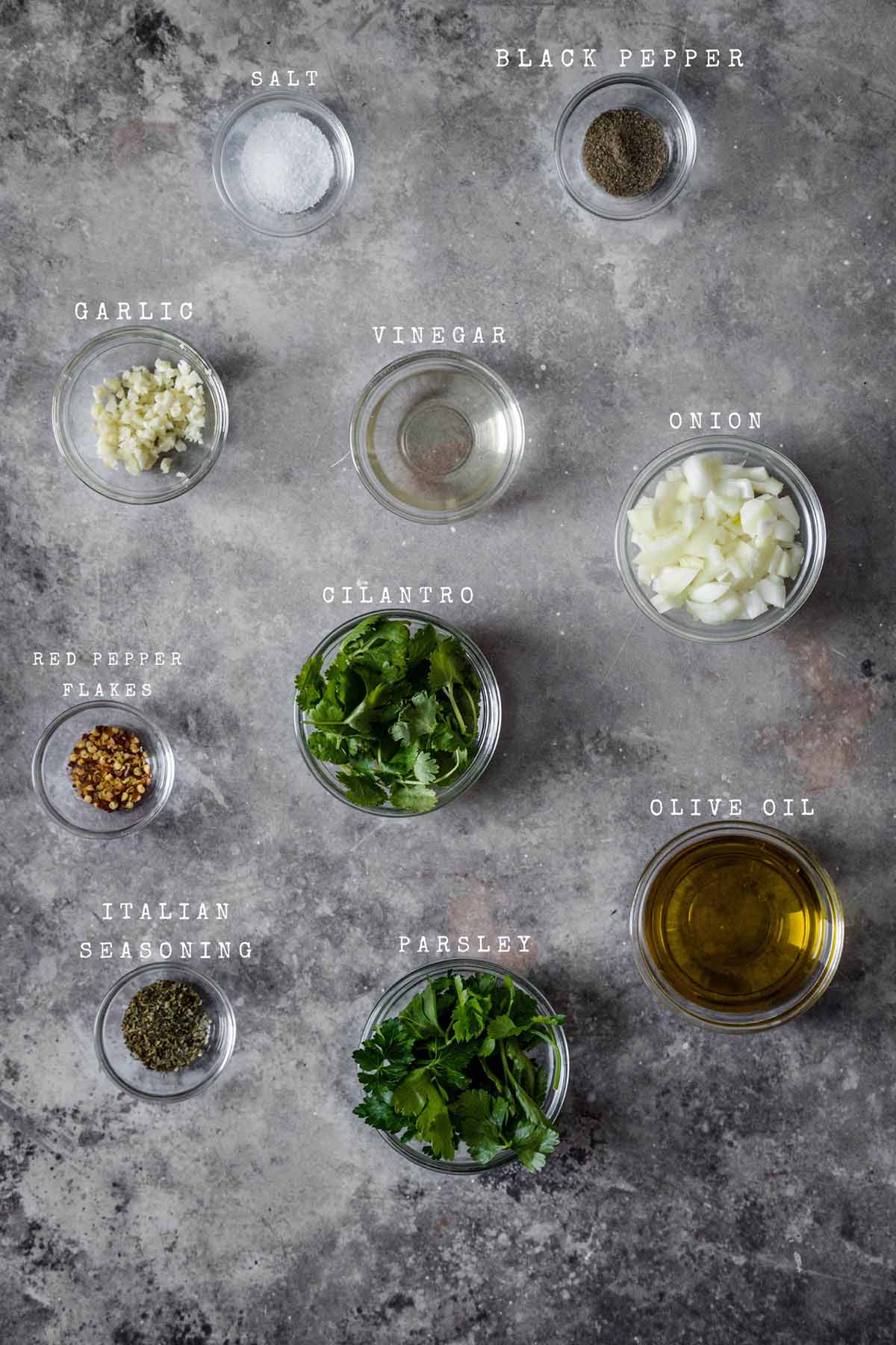 Ingredients for the chimichurri sauce