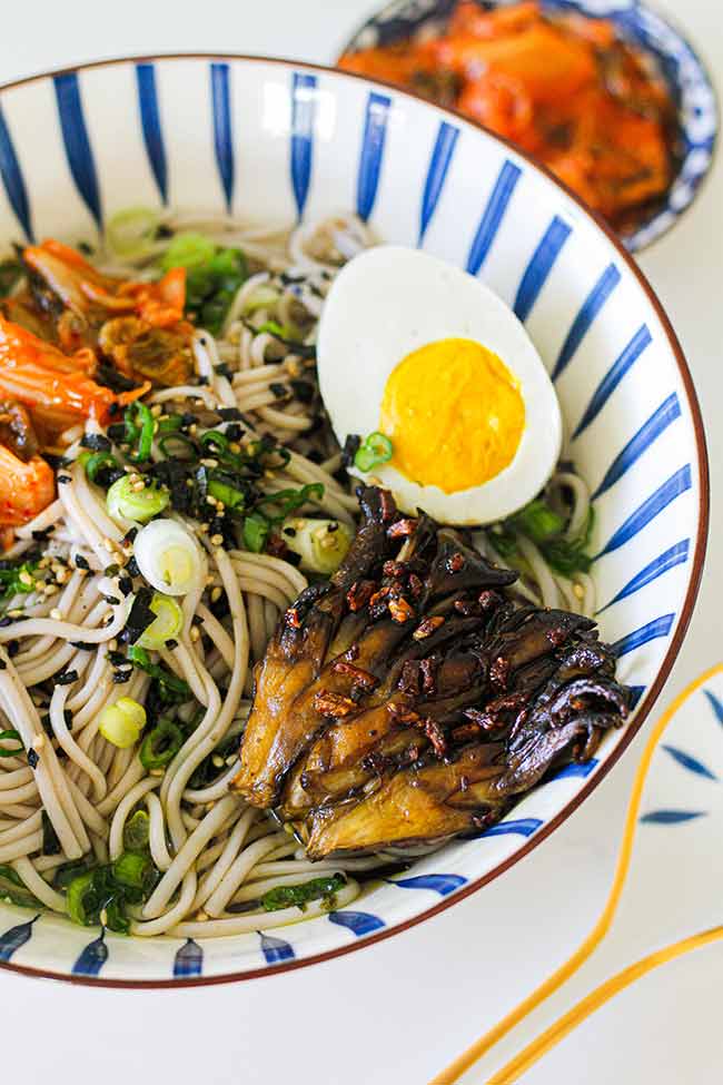 Cold Soba Noodle Bowl with Seared Maitake Mushrooms