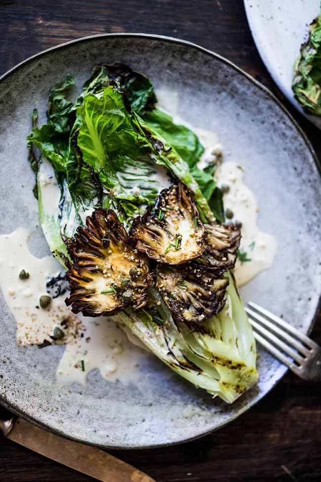 Grilled Romaine Salad with Maitake Mushrooms