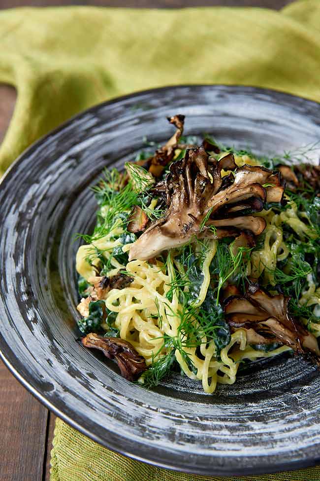 Kale & Ramen Salad with Crispy Maitake